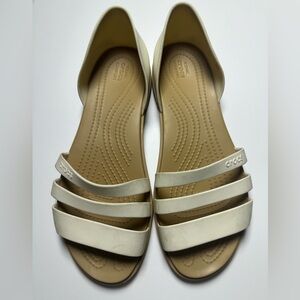 CROCS Cream Sandals with Textured Footbed